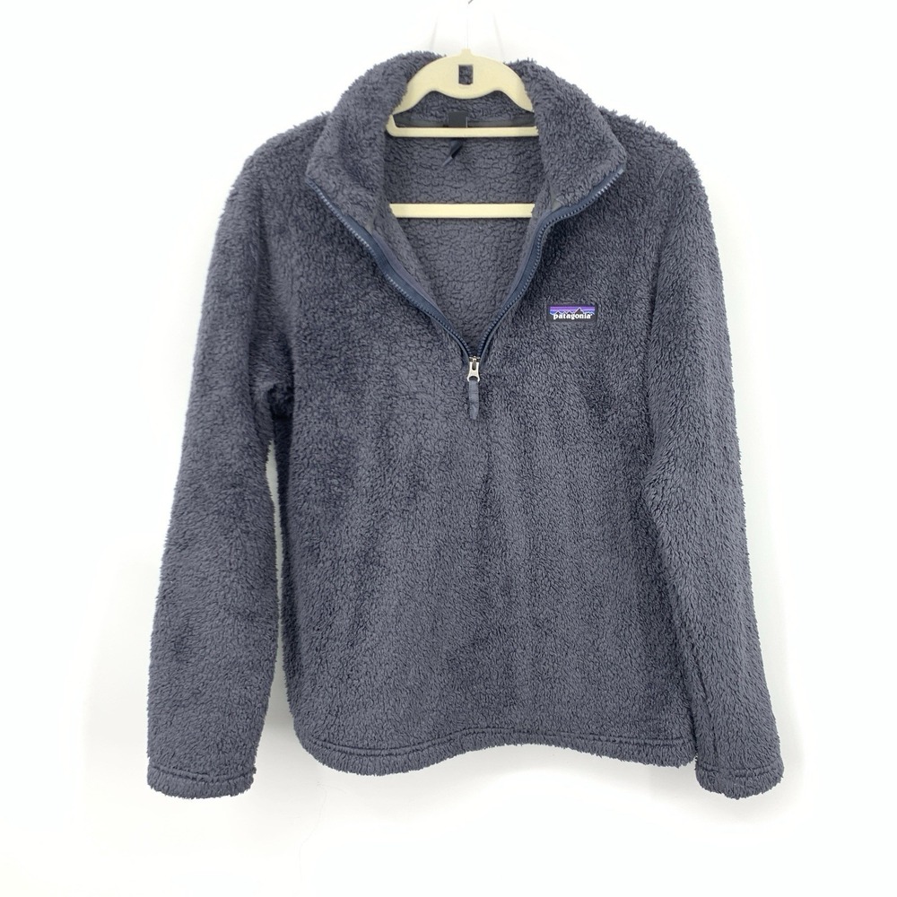 Patagonia Women Size Medium Sweatshirt Gray Sherpa Fleece Los Gatos 1/4 Zip Top